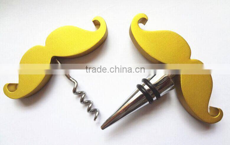 Aluminium Material Moustache shape Wine Stopper Set for Promotion
