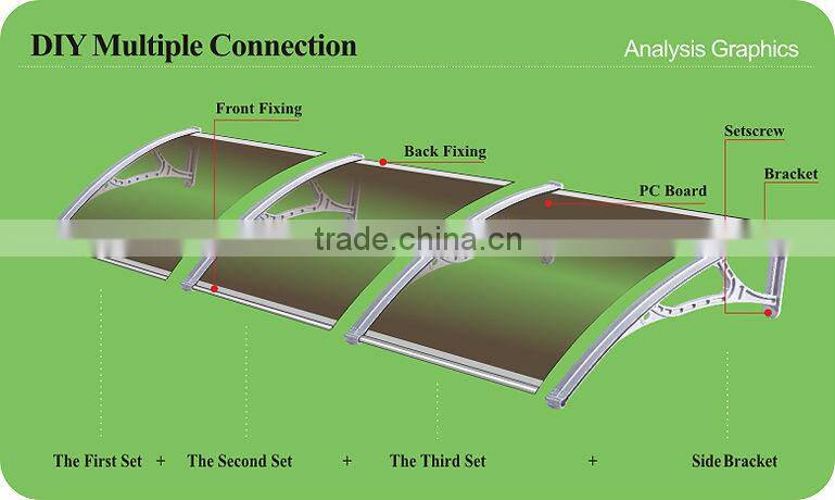 Environmental friendly rain protect door canopy awning cover with platic awning brackets and polycarbonate canopy