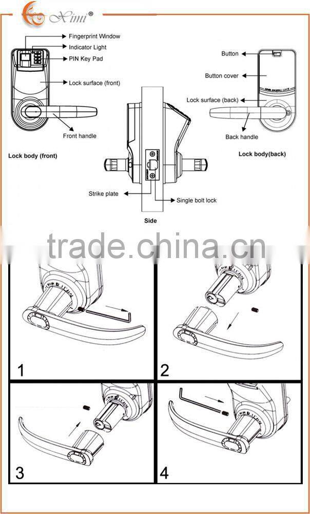 Good quality adel fingerprint lock with key and battery 120 users fingerprint door lock fingerrpint access control system