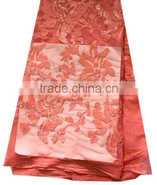 2015 Wholesale New Fantasy African French White Net Sequins Lace Fabric