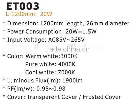 SMD3014 or SMD2835 LED light tube 20W T8 with CE RoHS TUV ETL T8 LED Tube light