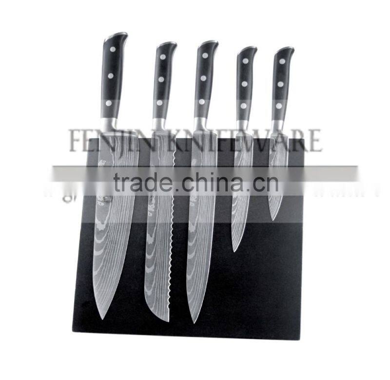 5PCS Stainless Steel Blade Kitchen Knife Set with Block