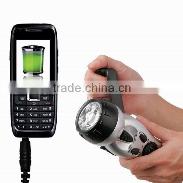Hand Crank Dynamo Emergency Radio Flashlight with Charger and Warning