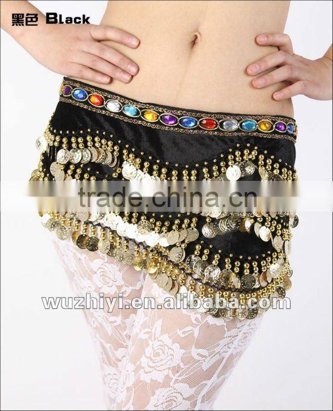 Beaded golden coin velvet belly dance hip belts YL063