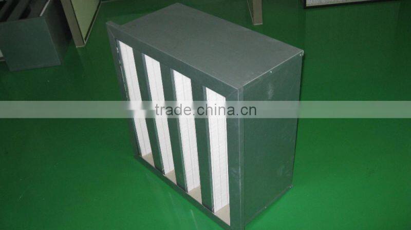 Galvanized steel frame Fiber-glass Media V BANK HEPA Air Filter