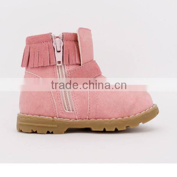 New Design Girls Pink Suede Leather Buckle Strap Boot with Tassel