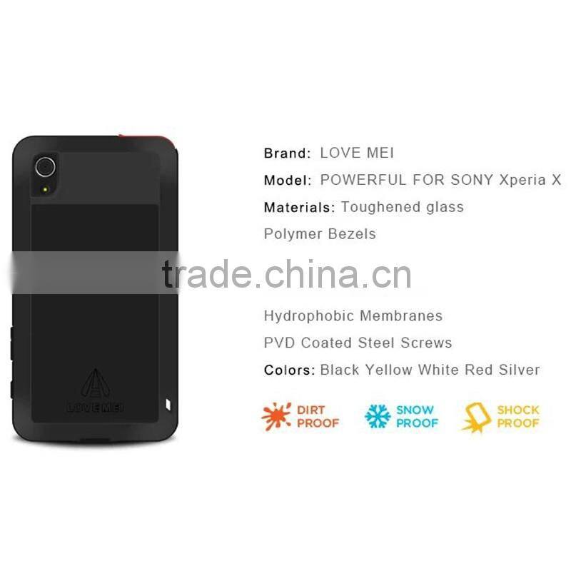 For Sony Xperia X Case Love Mei Powerful Rugged Waterproof Shockproof Dirtproof Case with Glass Metal Aluminum case