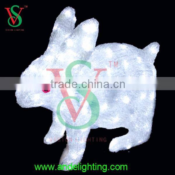 3D animated animal small white acrylic rabbit statues garden decoration light