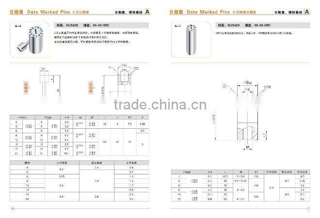 C TYPE date stamps,CUMSA standard date insert,date code,date indicator,date marked pins