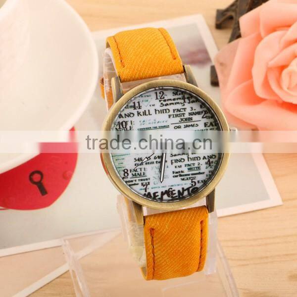 Cheap Price Retro Denim Canvas Design Fashion Newspaper Watch