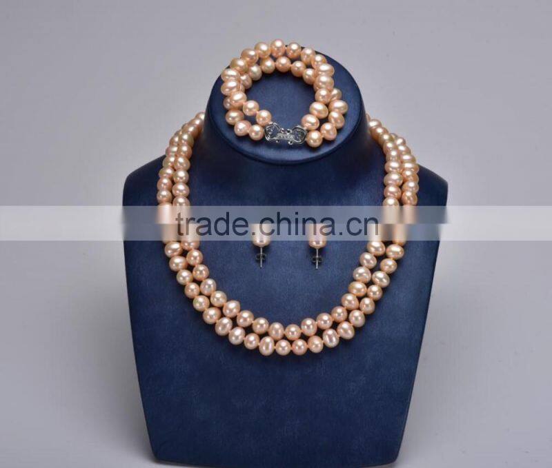 2016 European Style pearl jewelry set wedding 2 Rows With Earrings