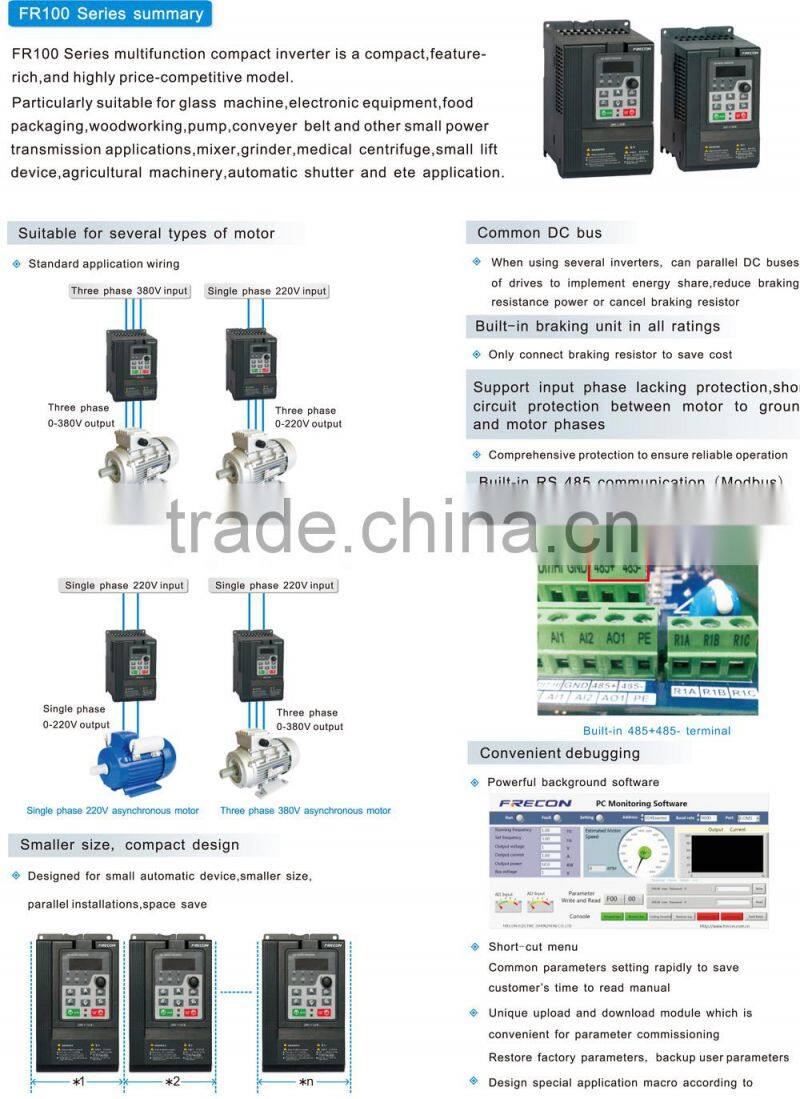 High Performance EMC Filter Vector Control 50hz~60hz 380V 220V 3/2 phase 0.75KW frequency Inverter, AC Drive, Motor Control