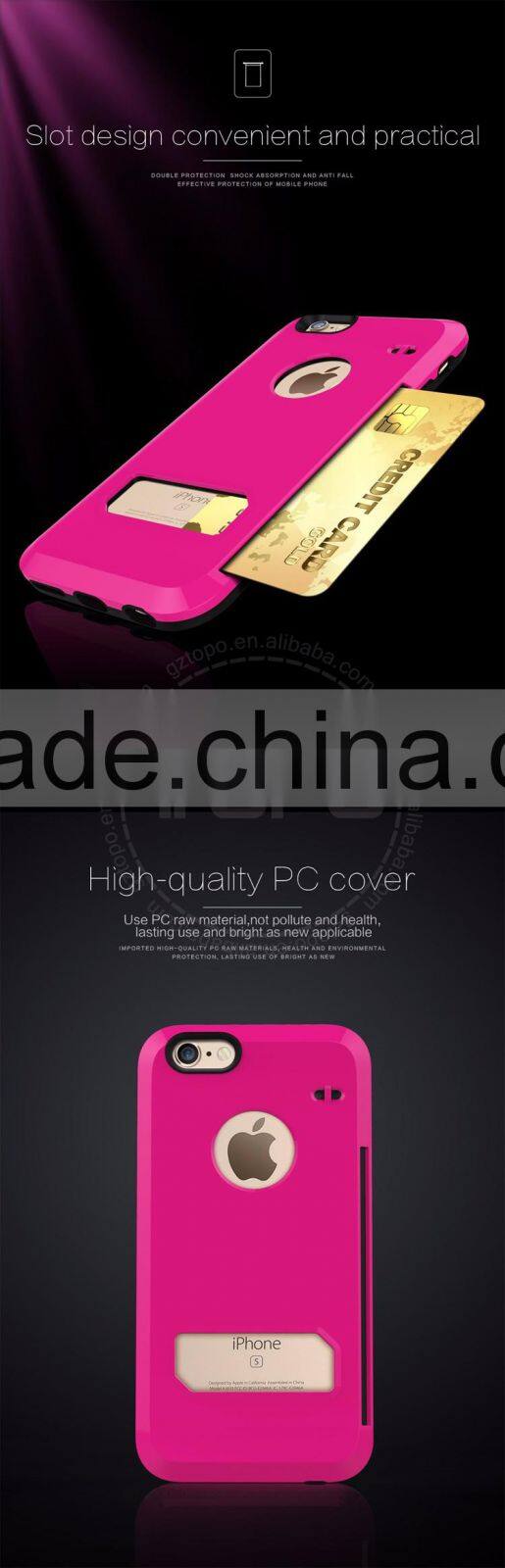 High Quality Scrub TPU+PC case with card Candy color mobile phone housings for iphone 6 6s plus