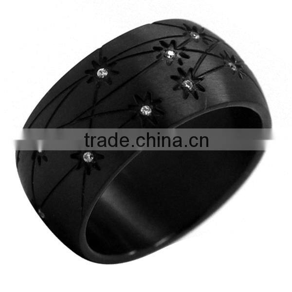 Fashion custom CZ stone black zirconium wedding ring