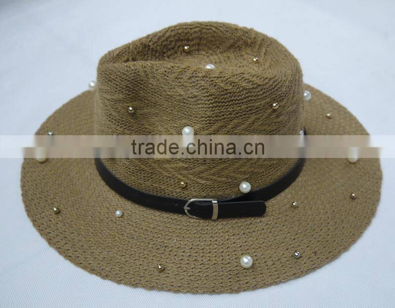 lady acrylic hat with pearls and belt