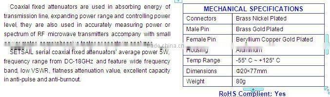 DC-18G RF Fixed Attenuator 5W 30dB
