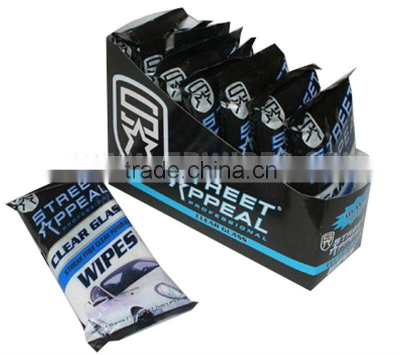 Flow Pack with Display Box Glass Wet Wipes for Windows