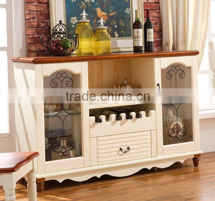 Mediterranean style solid wood dining room white two doors sideboard