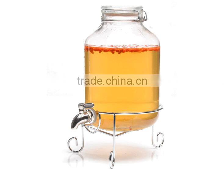 Glass Mason Jar Beverage Drink Dispenser With metal stand and tap