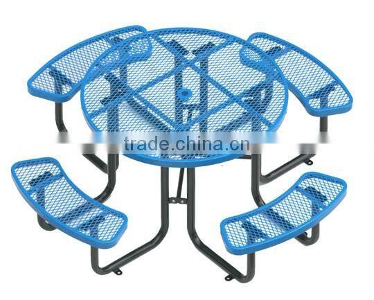 Perforated metal outdoor table and bench steel picnic table