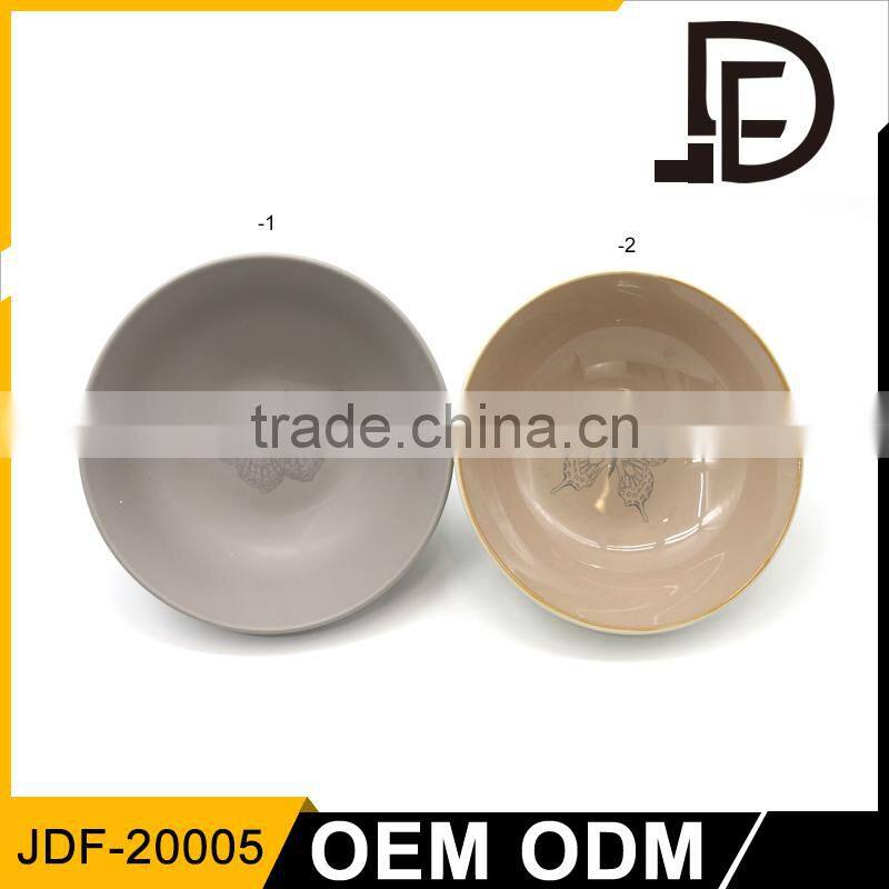 Eco friendly 7.5 inch round shaped plain brown porcelain bowls for hotel and restaurant