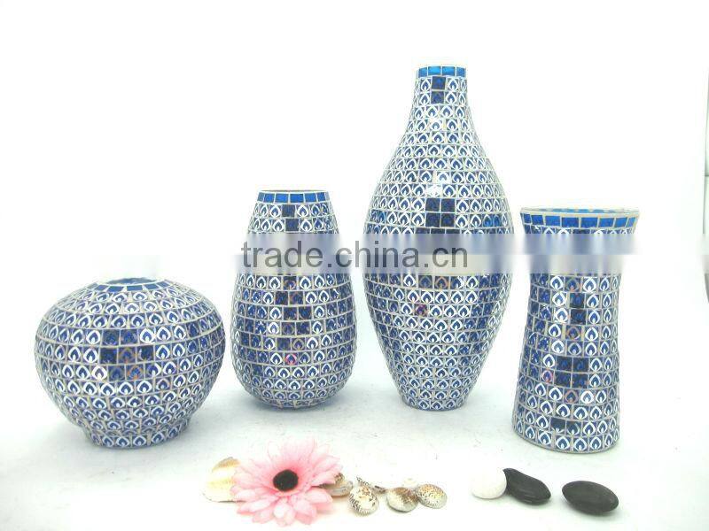White with Blue Fashion Peacock Feather Pattern Handmade Decorative Flower Vase