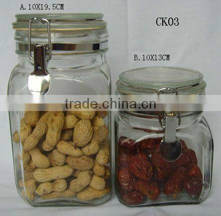 square clear glass jar with clip lid ,airtight lid