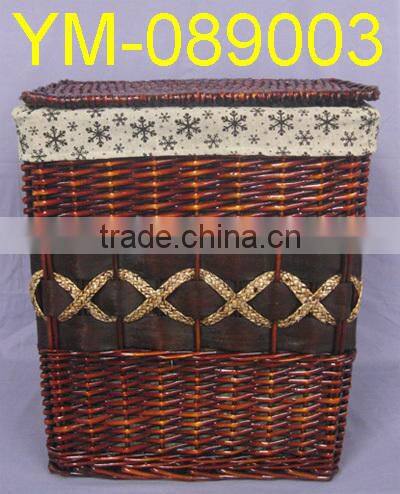 set of three white willow laundry hamper baskets with lining