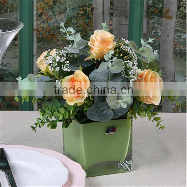 Creative Color Glass Candle Holder Square Candle Stand Party Decoration Premiums Gift
