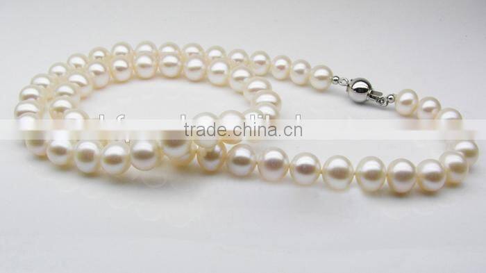 9mm White Freshwater Pearl Necklace With 925 Sterling Silver Clasp