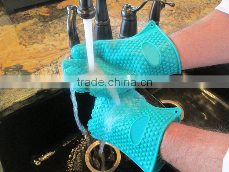 Non-Slip Food Grade Oven Mitts, Pot Holder for Cooking, Baking, Barbeque (BBQ), Cooking 5-Finger Protective Kitchen Gloves