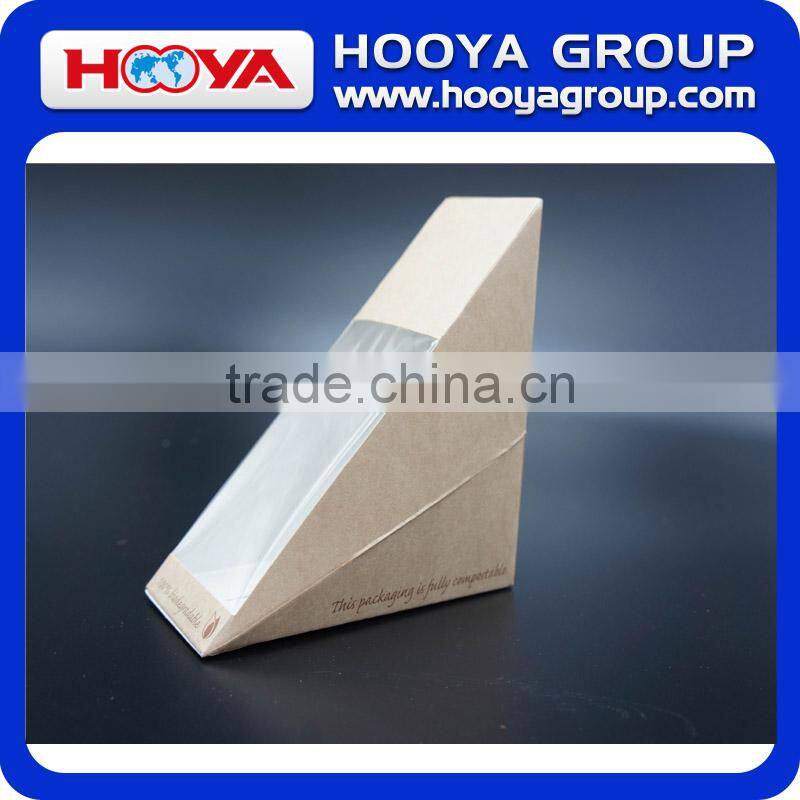Disposable brown kraft paper sandwich packing box with window,can printing LOGO