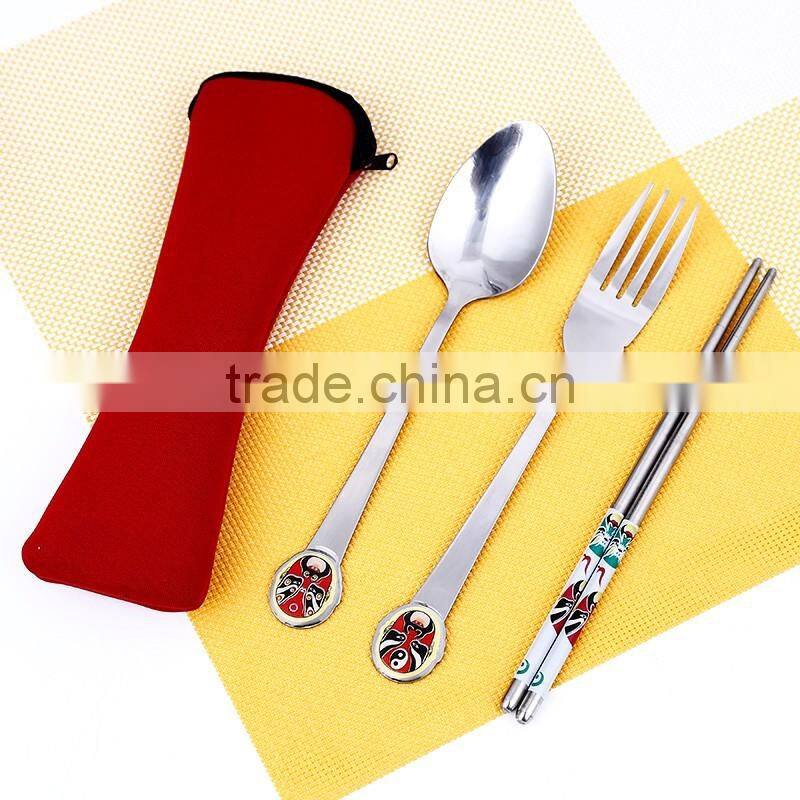 3 pcs tableware stainless steel dinnerware set of chopsticks, spoon and fork with the bag