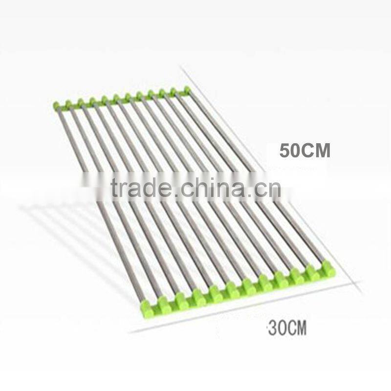 Folding Anti-rust Stainless Steel and Non-slip Silicone Drain Rack