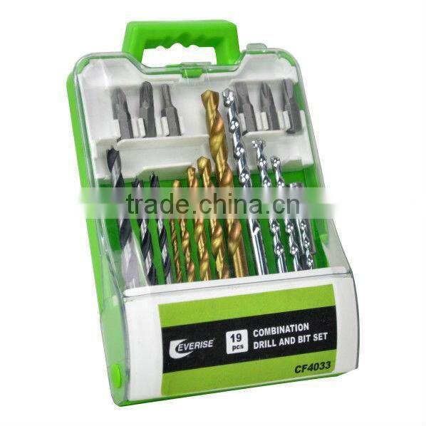 19pcs twist drill,wood working drill,masonry drill set in plastic case