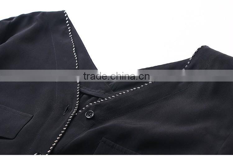 SZXX Tops Fashion Womens Lady Black Wide Collar Casual Blouse