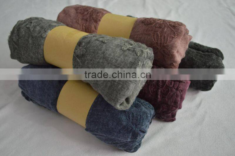 Fashion lady stitching floral popular pashmina shawl plain viscose scarf