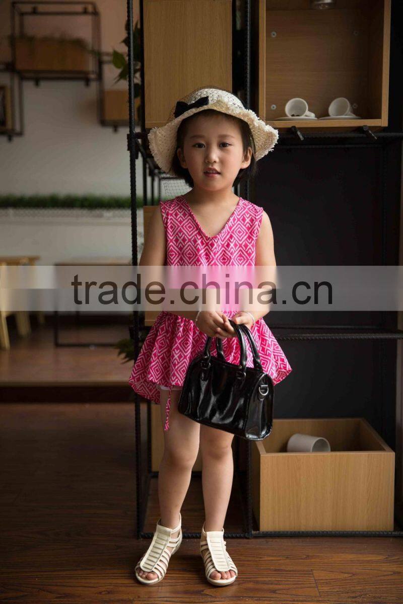 COOL KID ZONE 2016 summer children girl print V neck chiffon short sleeveless dresses design girl dress