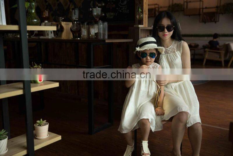 COOL KID ZONE summer white sleeveless chiffon princess dress matching mother and daughter dress