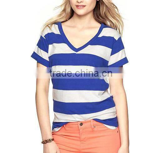 Greymelange white striped V neck womens t shirt