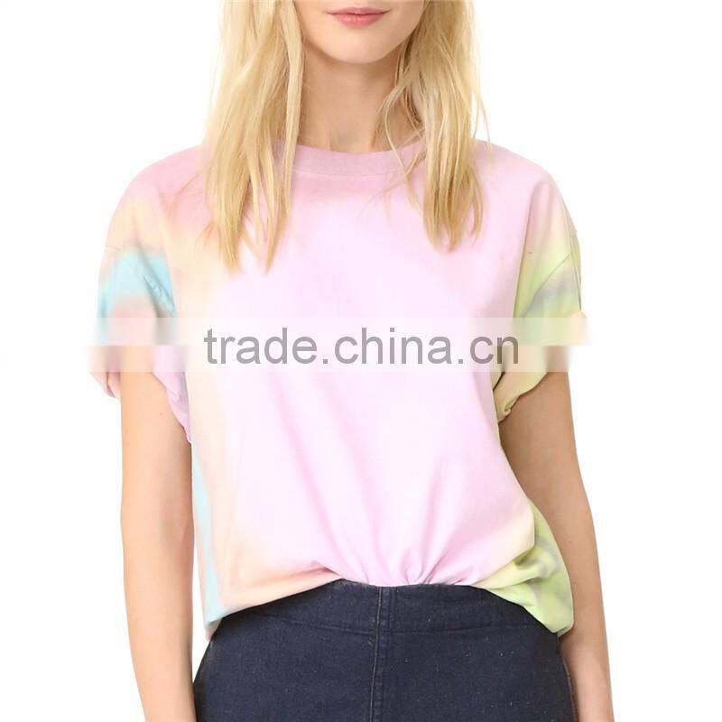 2017 OEM Slouchy Faded Tie-dye Ribbed Neckline Shirt Womens