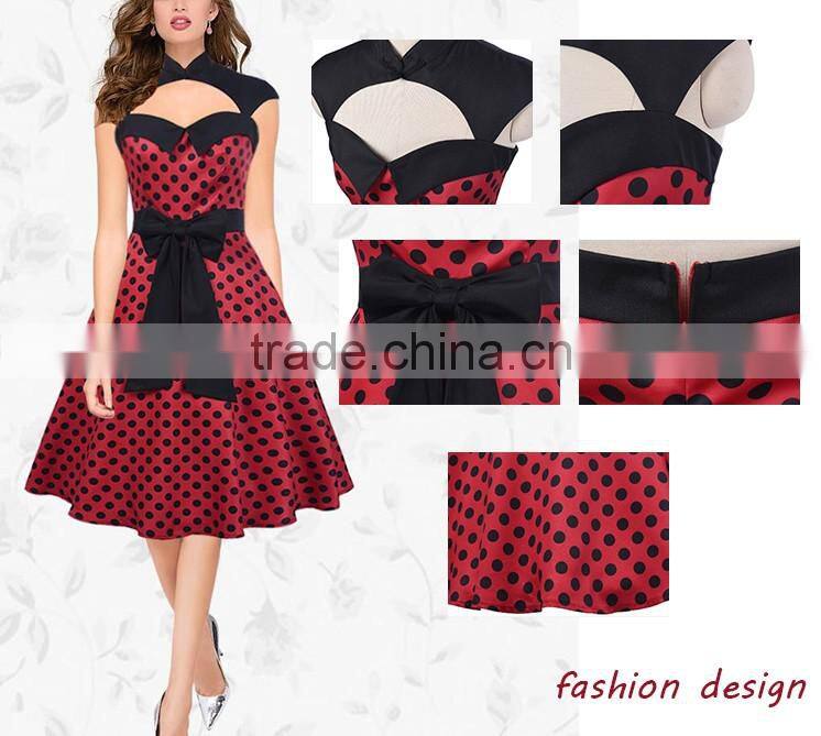2017 Polka Dot tube top halter flare evening dress for lady