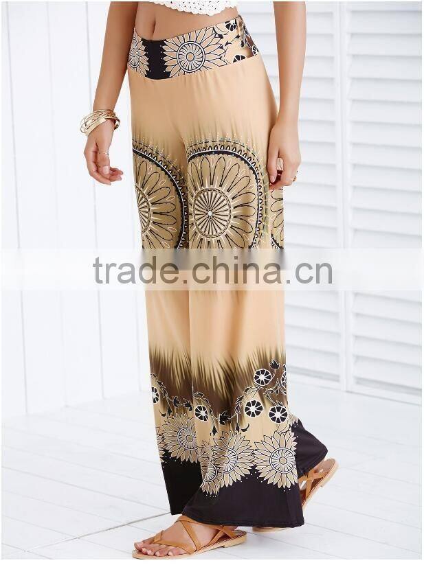 2016 Summer Printed Plastic Loose Fit Palazzo Pants Printed Wide-Leg Pants For Women