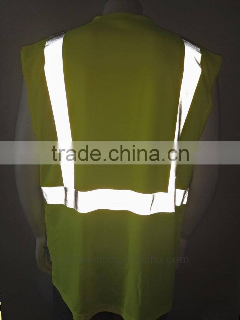 Hi vis sleeveless 3M8710 heat-transfer reflective tape security t-shirt