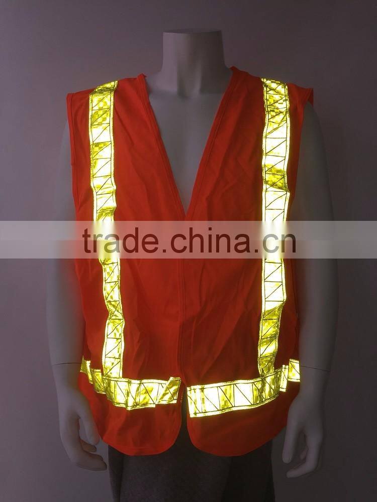 Customized orange highlight PVC safety reflective vest with 100%polyester tricot fabric