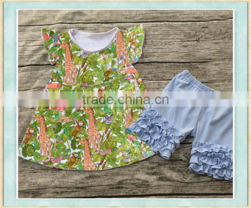 Factory price wholesale sales the girl's fashion cartoon giraffe pattern boutique set alibaba popular hot sale summer outfit