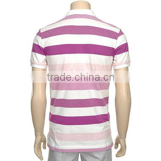 OEM fashion pink and white striped men polo t shirt / mens polo collar striped t shirt T13325