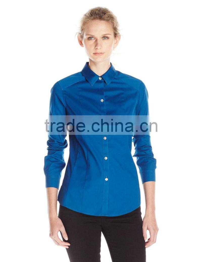 women's high quality office wear formal ink color long sleeve shirt manufacturer