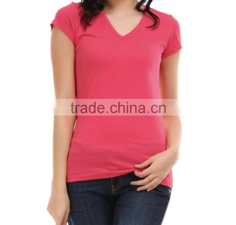 women v neck plain casual t shirt of short sleeves