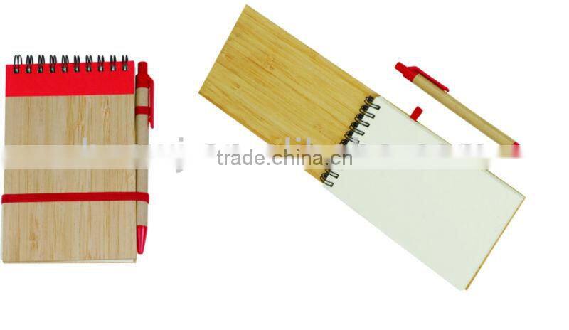 Bamboo wood cover spiral notebook A6 70grams 70sheets recycle paper cutout any shape with recycle paper pen